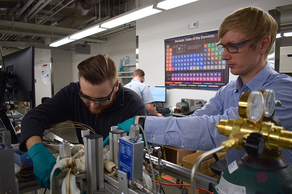 Chandler McCoy and Matthias Young in lab