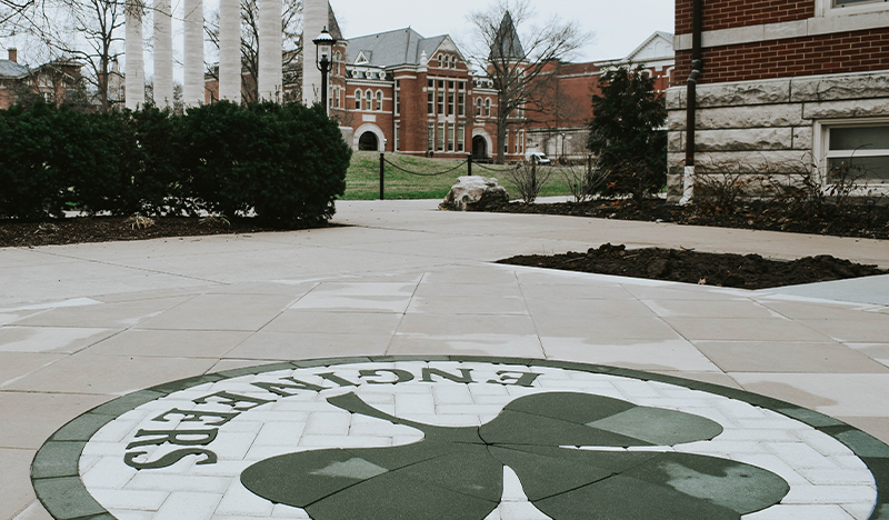 A shamrock mural with the word 